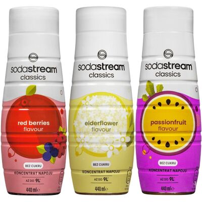 Zestaw Syropów SodaStream - Czerwone Jagody, Bez, Marakuja Zestaw Syropów SodaStream - Czerwone Jagody, Bez, Marakuja