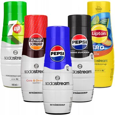 Syrop SodaStream, 5 szt. – 7UP Pepsi Lipton Schwip Schwap koncentrat do saturatora napój gazowany smakowy 440 ml Syrop SodaStream, 5 szt. – 7UP Pepsi Lipton Schwip Schwap koncentrat do saturatora napój gazowany smakowy 440 ml