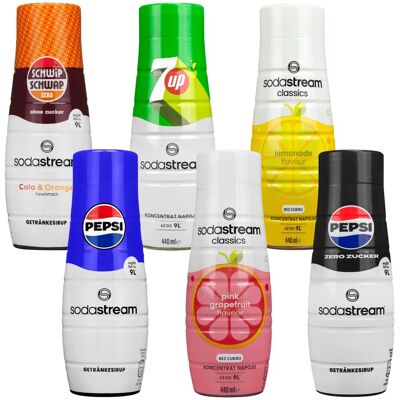 Syrop do napojów SODASTREAM mix smaków, 6 szt. - 440 ml koncentrat do saturatora Pepsi 7UP bez cukru lemoniada grejpfrut Syrop do napojów SODASTREAM mix smaków, 6 szt. - 440 ml koncentrat do saturatora Pepsi 7UP bez cukru lemoniada grejpfrut