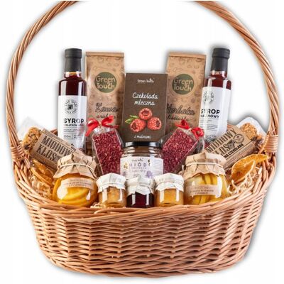 Green Touch Duży Kosz Prezentowy Premium Polski Miód Syrop Zestaw Herbata Podziękowanie Green Touch Duży Kosz Prezentowy Premium Polski Miód Syrop Zestaw Herbata Podziękowanie