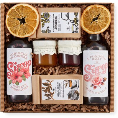 Jedwabny Szlak Elegancki PREZENT zestaw produktów NATURALNE herbata owocowa SYROPY box Jedwabny Szlak Elegancki PREZENT zestaw produktów NATURALNE herbata owocowa SYROPY box