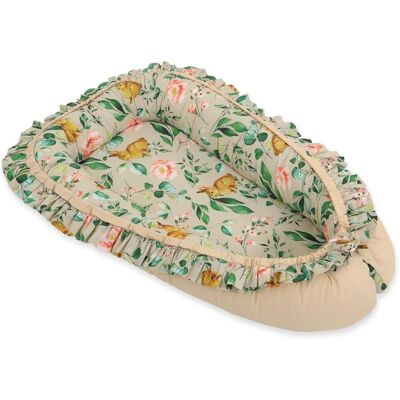 Bobono Kokon niemowlęcy kojec otulacz Premium z falbanką - Rabbit with flowers Bobono Kokon niemowlęcy kojec otulacz Premium z falbanką - Rabbit with flowers