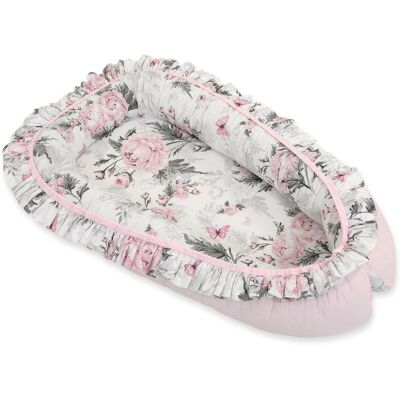 Bobono Kokon niemowlęcy kojec otulacz Premium z falbanką - Romantic peonies Bobono Kokon niemowlęcy kojec otulacz Premium z falbanką - Romantic peonies