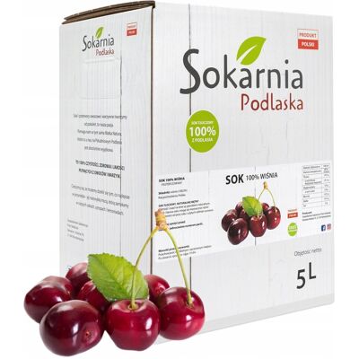 Sokarnia Podlaska SOK Z WIŚNI TŁOCZONY WIŚNIOWY 5L 100% Świeży Zdrowy Na Sen Serce Bez Cukru Sokarnia Podlaska SOK Z WIŚNI TŁOCZONY WIŚNIOWY 5L 100% Świeży Zdrowy Na Sen Serce Bez Cukru