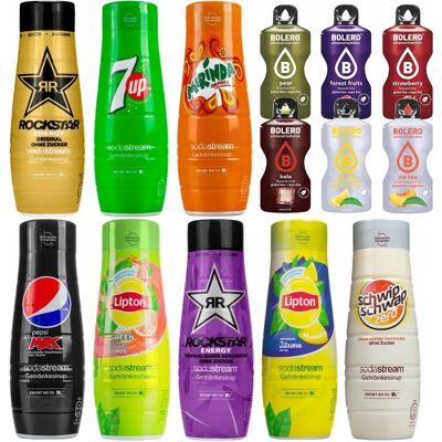 Syrop do saturatora SODASTREAM MIX, 8 szt. - napoje bez cukru zero kcal energetyki cola ice tea lemon tea zestaw smaków Bolero Syrop do saturatora SODASTREAM MIX, 8 szt. - napoje bez cukru zero kcal energetyki cola ice tea lemon tea zestaw smaków Bolero