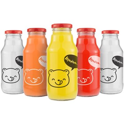 Bimberek Zestaw 50 sztuk butelek na soki z nadrukiem Miś - KUBUŚ 330ml + zakrętka Bimberek Zestaw 50 sztuk butelek na soki z nadrukiem Miś - KUBUŚ 330ml + zakrętka