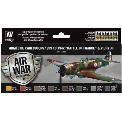 Zestaw Farb 71.626 Armée De L'Air Colors 1939 To 1942 Battle Of France & Vichy Af, Vallejo, 8X17 Ml Zestaw Farb 71.626 Armée De L'Air Colors 1939 To 1942 Battle Of France & Vichy Af, Vallejo, 8X17 Ml