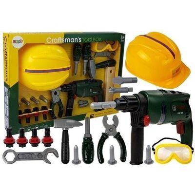 Lean Toys Zestaw Majsterkowicza Wiertarka Na Baterie Okulary Ochronne Kask Lean Toys Zestaw Majsterkowicza Wiertarka Na Baterie Okulary Ochronne Kask