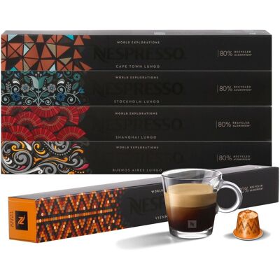 50 Szt. Kapsułek Nespresso - Cape Town Lungo, Stockholm Lungo, Vienna Lungo, Shanghai Lungo, Buenos Aires Lungo 50 Szt. Kapsułek Nespresso - Cape Town Lungo, Stockholm Lungo, Vienna Lungo, Shanghai Lungo, Buenos Aires Lungo