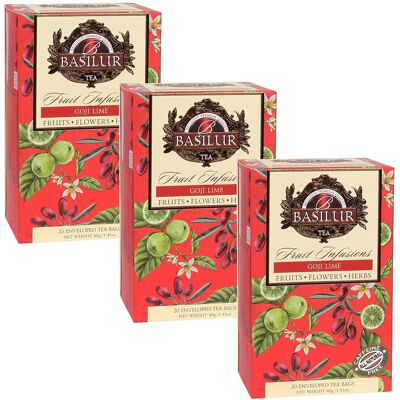BASILUR Fruit Infusions - Owocowa herbata bezkofeinowa z naturalnym aromatem goji, limonki i cytrusów, w saszetkach 20 x 2 g x3 BASILUR Fruit Infusions - Owocowa herbata bezkofeinowa z naturalnym aromatem goji, limonki i cytrusów, w saszetkach 20 x 2 g x3
