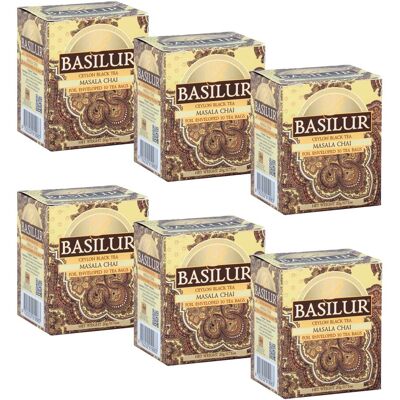 BASILUR Masala Chai - Czarna herbata w saszetkach, cejlońska z naturalnym aromatem przypraw, 10x2g, 6 opakowań BASILUR Masala Chai - Czarna herbata w saszetkach, cejlońska z naturalnym aromatem przypraw, 10x2g, 6 opakowań