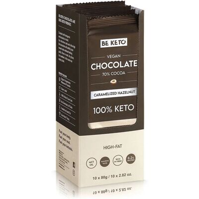 BeKeto Wegańska Keto Czekolada z olejem MCT karmelizowany orzech 80g x10 BeKeto Wegańska Keto Czekolada z olejem MCT karmelizowany orzech 80g x10