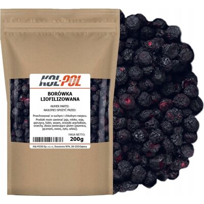 BORÓWKI LIOFILIZOWANE 200g Całe Owoce liofilizowane Borówka jakość Kol-Pol BORÓWKI LIOFILIZOWANE 200g Całe Owoce liofilizowane Borówka jakość Kol-Pol