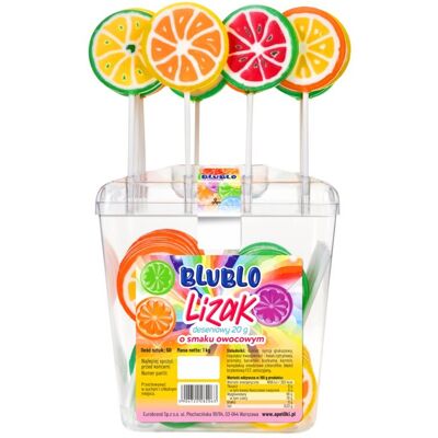 Inny producent BUBLO lizak deseniowy o samku owocowym 50x20g Inny producent BUBLO lizak deseniowy o samku owocowym 50x20g