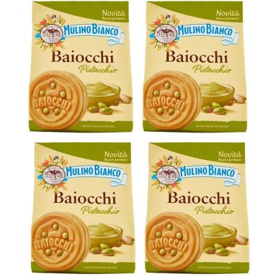 Ciastka pistacjowe Baiocchi 4x240g Mulino Bianco - włoskie przysmaki z delikatnym nadzieniem pistacjowym Ciastka pistacjowe Baiocchi 4x240g Mulino Bianco - włoskie przysmaki z delikatnym nadzieniem pistacjowym