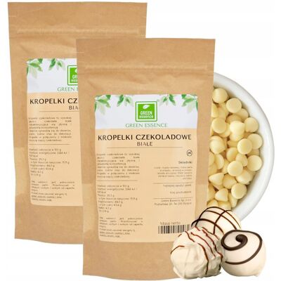 Green Essence Czekolada Biała KROPELKI ŁEZKI 500g POSYPKA czekoladowa DEKORACJA 2x 250g Green Essence Czekolada Biała KROPELKI ŁEZKI 500g POSYPKA czekoladowa DEKORACJA 2x 250g