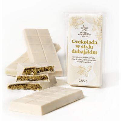 Sopocka Manufaktura Czekolady Czekolada w stylu Dubajskim 185 g Czekolada Dubajska Biała z pistacjami, Sopocka Manufaktura Sopocka Manufaktura Czekolady Czekolada w stylu Dubajskim 185 g Czekolada Dubajska Biała z pistacjami, Sopocka Manufaktura