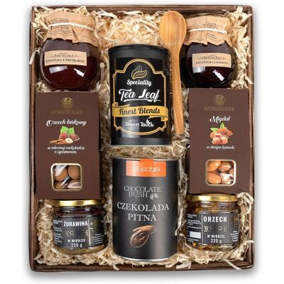 Green Touch Duży kosz prezentowy gourmet;herbata;czekolada pitna;zestaw bakalii w czekoladzie;miodów i konfitur owocowych Green Touch Duży kosz prezentowy gourmet;herbata;czekolada pitna;zestaw bakalii w czekoladzie;miodów i konfitur owocowych