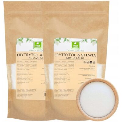 Green Essence ERYTRYTOL + STEWIA KETO SŁODZIK niskokaloryczny kryształ 1kg zestaw 2x 500g Green Essence ERYTRYTOL + STEWIA KETO SŁODZIK niskokaloryczny kryształ 1kg zestaw 2x 500g