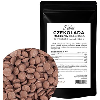 Inny producent Felini czekolada mleczna belgiska 32,% 1kg Inny producent Felini czekolada mleczna belgiska 32,% 1kg