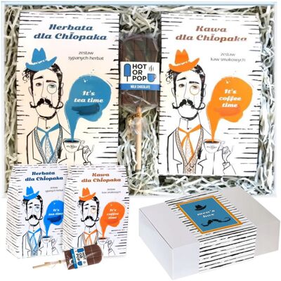 Cup&You Gotowy zestaw prezentowy „Men's Box“ kawa aromatyzowana herbata sypana PREMIUM czekoladowy lizak prezent upominek na Dzień Chłopaka dla faceta mężcz.. Cup&You Gotowy zestaw prezentowy „Men's Box“ kawa aromatyzowana herbata sypana PREMIUM czekoladowy lizak prezent upominek na Dzień Chłopaka dla faceta mężcz..