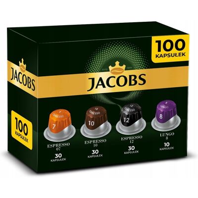 Kapsułki do Nespresso Jacobs 100 szt. 3x Espresso 7, 10 12 oraz 1x Lungo 8 Kapsułki do Nespresso Jacobs 100 szt. 3x Espresso 7, 10 12 oraz 1x Lungo 8