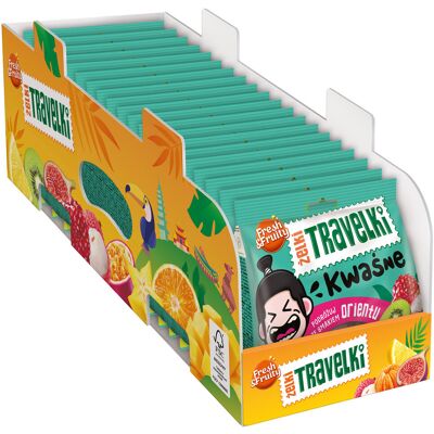 Wawel Karton Żelki Travelki kwaśne smaki Orientu Fresh&Fruity; 80g 20 sztuk Wawel Karton Żelki Travelki kwaśne smaki Orientu Fresh&Fruity; 80g 20 sztuk