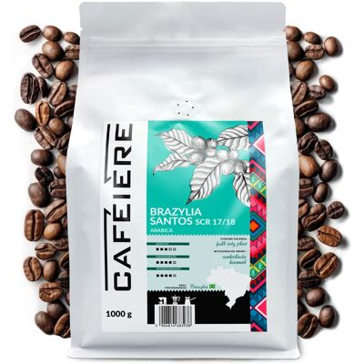 Leader Coffee Kawa ziarnista CAFEIERE Arabica Brazylia Santos scr 17/18, 1kg Leader Coffee Kawa ziarnista CAFEIERE Arabica Brazylia Santos scr 17/18, 1kg