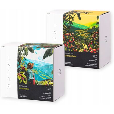 INTRO Kawa Ziarnista Zestaw 2x250g Rwanda & Kolumbia - Kawa Speciality Przelewowa INTRO Kawa Ziarnista Zestaw 2x250g Rwanda & Kolumbia - Kawa Speciality Przelewowa