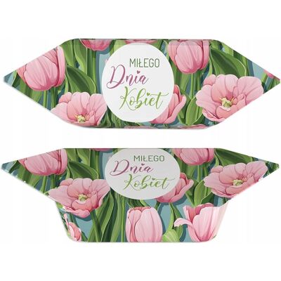 B&B; Słodycze z Pomysłem Krówki ciągutki na Dzień Kobiet 1kg Prezent Mleczne Tulipany niebieskie tło B&B; Słodycze z Pomysłem Krówki ciągutki na Dzień Kobiet 1kg Prezent Mleczne Tulipany niebieskie tło