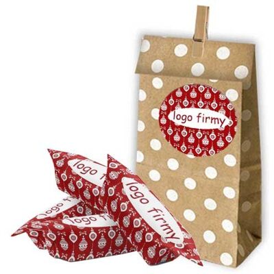 Candy KRÓWKI reklamowe z logo w torebkach kraft w kropki 50 kompletów Candy KRÓWKI reklamowe z logo w torebkach kraft w kropki 50 kompletów