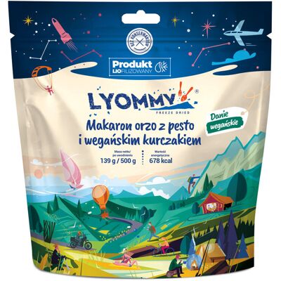 Bezmarkowe Liofilizat Lyommy Makaron orzo z pesto i wegańskim kurczakiem 500g Bezmarkowe Liofilizat Lyommy Makaron orzo z pesto i wegańskim kurczakiem 500g