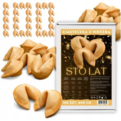 Magia Ciasteczka z Wróżbą na przybycie STO LAT Ciastka z Wróżbą 100 szt Magia Ciasteczka z Wróżbą na przybycie STO LAT Ciastka z Wróżbą 100 szt