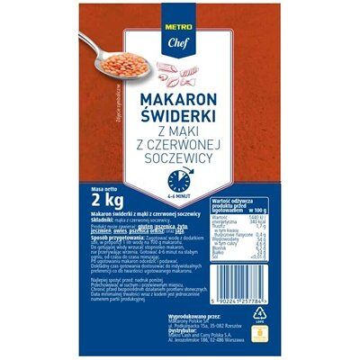 Metro Chef Makaron świderki z czerwonej soczewicy 2 kg Metro Chef Makaron świderki z czerwonej soczewicy 2 kg