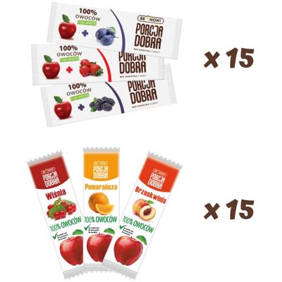 MIX owocowych listków batoników Porcja Dobra 30 szt. = 6 smaków x 5 sztuk MIX owocowych listków batoników Porcja Dobra 30 szt. = 6 smaków x 5 sztuk