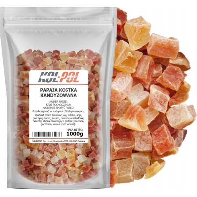 PAPAJA KANDYZOWANA KOSTKA 1kg Suszona w kostkach słodka przekąska Kol-Pol PAPAJA KANDYZOWANA KOSTKA 1kg Suszona w kostkach słodka przekąska Kol-Pol