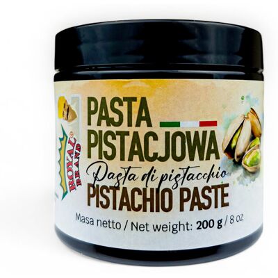 ROYAL BRAND Pasta pistacjowa sycylijska włoska świeża idealny kolor pistacja 100% 200g ROYAL BRAND Pasta pistacjowa sycylijska włoska świeża idealny kolor pistacja 100% 200g