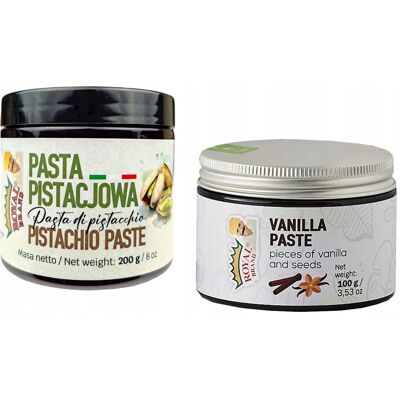 ROYAL BRAND Pasta Waniliowa z Wanilią Bourbon 100g + PASTA PISTACJOWA SYCYLIJSKA 200g ROYAL BRAND Pasta Waniliowa z Wanilią Bourbon 100g + PASTA PISTACJOWA SYCYLIJSKA 200g