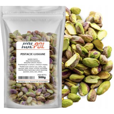 PISTACJE ŁUSKANE SUROWE 500g Niesolone całe Naturalne bez soli Kol-Pol PISTACJE ŁUSKANE SUROWE 500g Niesolone całe Naturalne bez soli Kol-Pol