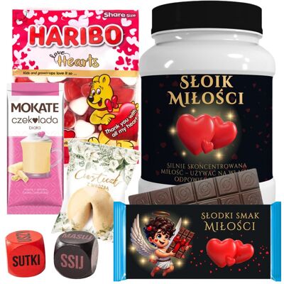 ANGEL DEVIL PREZENT NA WALENTYNKI ZESTAW SŁOIK MIŁOŚCI CZEKOLADA ŻELKI KOŚCI DO GRY ANGEL DEVIL PREZENT NA WALENTYNKI ZESTAW SŁOIK MIŁOŚCI CZEKOLADA ŻELKI KOŚCI DO GRY