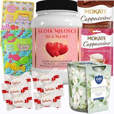 ANGEL DEVIL Słoik Miłości Zestaw Prezentowy na Dzień Mamy Prezent Świeczka Raffaello Czekolada Mokate Maseczki ANGEL DEVIL Słoik Miłości Zestaw Prezentowy na Dzień Mamy Prezent Świeczka Raffaello Czekolada Mokate Maseczki