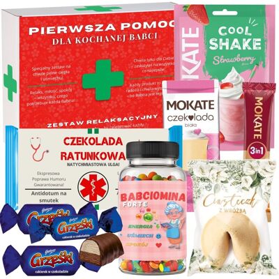ANGEL DEVIL Śmieszny Prezent na Dzień Babci APTECZKA RATUNKOWA CZEKOLADA SŁODYCZE ZESTAW UPOMINEK ANGEL DEVIL Śmieszny Prezent na Dzień Babci APTECZKA RATUNKOWA CZEKOLADA SŁODYCZE ZESTAW UPOMINEK