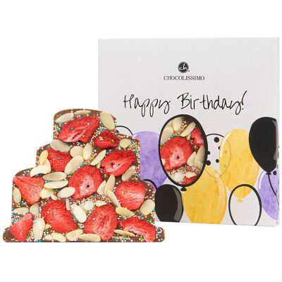 MM Brown Tafla tort z belgijskiej czekolady mlecznej z dodatkami truskawki, chrupiące migdały i kolorowa posypka 150 g Idealny prezent na urodziny MM Brown Tafla tort z belgijskiej czekolady mlecznej z dodatkami truskawki, chrupiące migdały i kolorowa posypka 150 g Idealny prezent na urodziny