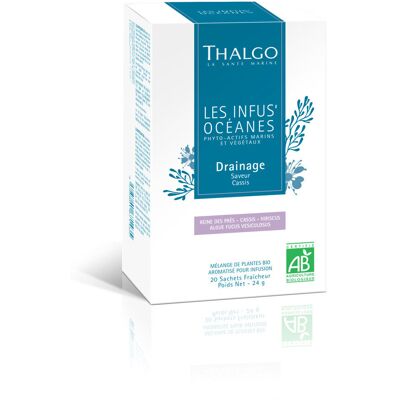 Thalgo Draining Organic Infusion, Herbata ziołowa oczyszczająco-drenująca, Czarna porzeczka, 20 saszetek Thalgo Draining Organic Infusion, Herbata ziołowa oczyszczająco-drenująca, Czarna porzeczka, 20 saszetek