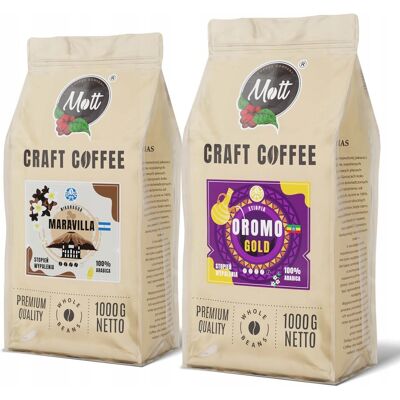 Mott Coffee Zestaw 2 Kg Kaw Ziarnistych 100% Arabica Mott Maravilla I Oromo Gold Mott Coffee Zestaw 2 Kg Kaw Ziarnistych 100% Arabica Mott Maravilla I Oromo Gold