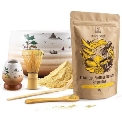Zestaw do Matchy 6w1 Mary Rose – Yellow Matcha Mango 50g + Czarka Matchawan + Chasen + Kusenaoshi + Chashaku + Łyżeczka Zestaw do Matchy 6w1 Mary Rose – Yellow Matcha Mango 50g + Czarka Matchawan + Chasen + Kusenaoshi + Chashaku + Łyżeczka