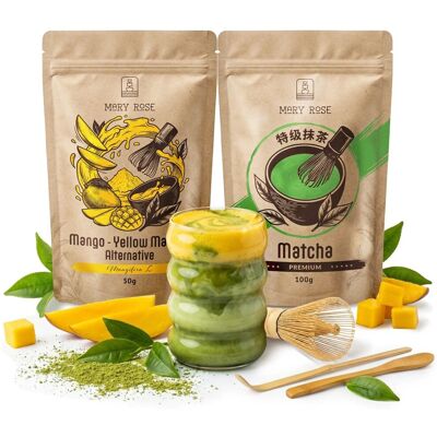 Zestaw do Matchy Latte 5w1 Mary Rose – Matcha Premium 100g + Mango Matcha Alternative 50g + Akcesoria (Chasen, Chashaku, Łyżeczka) Zestaw do Matchy Latte 5w1 Mary Rose – Matcha Premium 100g + Mango Matcha Alternative 50g + Akcesoria (Chasen, Chashaku, Łyżeczka)