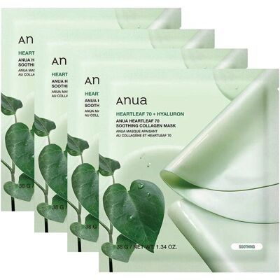 ANUA HEARTLEAF 70+HYALURON COLLAGEN MASK Kojące maski hydrożelowe z kolagenem 4x38 g ANUA HEARTLEAF 70+HYALURON COLLAGEN MASK Kojące maski hydrożelowe z kolagenem 4x38 g