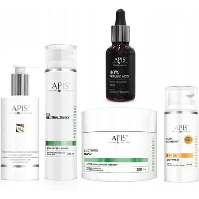 APIS ZABIEG KWASOWY KWAS FERULOWY 40% TONIK NEUTRALIZATOR MASKA KREM SPF 30 APIS ZABIEG KWASOWY KWAS FERULOWY 40% TONIK NEUTRALIZATOR MASKA KREM SPF 30
