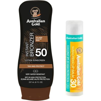 Australian Gold Balsam Z Bronzerem SPF50 + Pomadka Ochronna Australian Gold Balsam Z Bronzerem SPF50 + Pomadka Ochronna